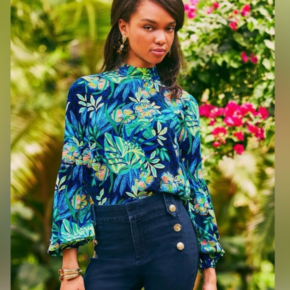 Nwt Lilly Pulitzer Floral Witaker Silk Top, Xxs